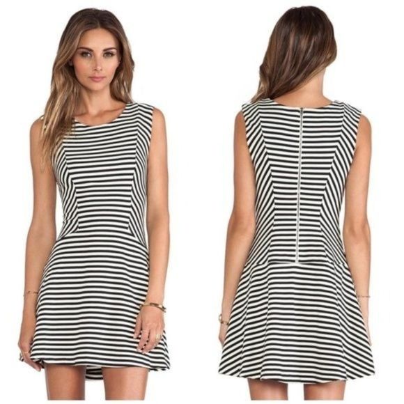 Free People Dresses & Skirts - Free People Sleeveless Cha Cha Skater Striped Dress Women's Small Black/Beige